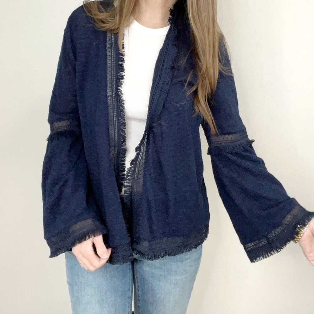 GAP Western Boho Fray Fringe bell sleeve cardigan size Small